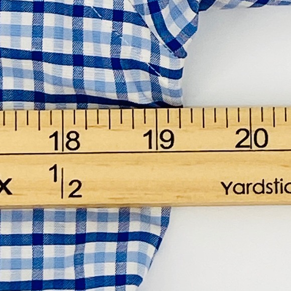 ETON Shirt Mens Medium Slim Fit Blue White Gingham Twill Cotton Linen Blend - Picture 7 of 9